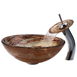 Kraus Copper Ares Glass Vessel Sink and Waterfall Faucet Kraus Sink & Faucet Sets
