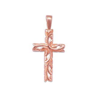 Old English Scroll Cross Pendant in 14K Rose Gold   Medium Maui Divers of Hawaii Jewelry