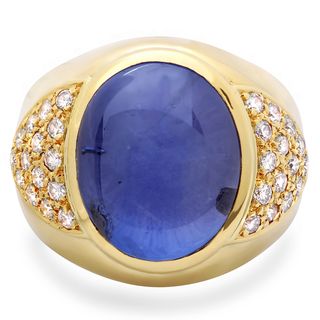 Roberto Martinez 18k Gold Men's Blue Star Sapphire and 1ct TDW Diamond Ring (G H, SI1 SI2) Roberto Martinez Estate and Vintage Rings