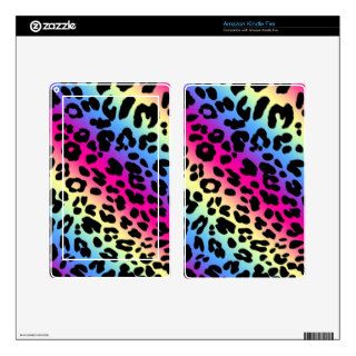 Neon Rainbow Leopard Pattern Print Skins For Kindle Fire