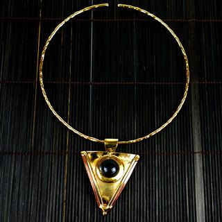 Onyx Brass and Copper Triangular Pendant Necklace (Ziod Africa) Global Crafts Necklaces