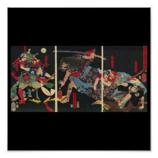 Samurai in Combat painting. circa 1860 Print