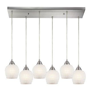 Elk 528 6RC WHT Fusion 6 Light Pendant with White Mosaic Glass Shade, 30 by 9 Inch, Satin Nickel Finish   Ceiling Pendant Fixtures  