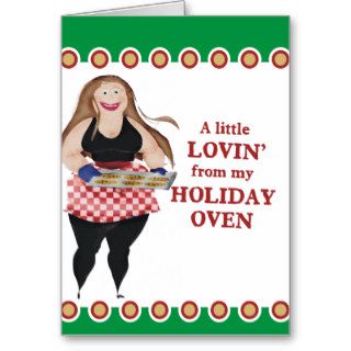 Fat crazy leotard baker with cookies Christmas car Card