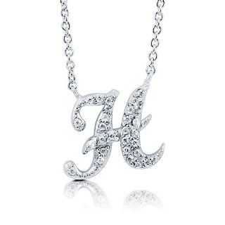 BERRICLE Cubic Zirconia CZ 925 Sterling Silver Cursive Initial Letter H Pendant Pendant Necklaces Jewelry