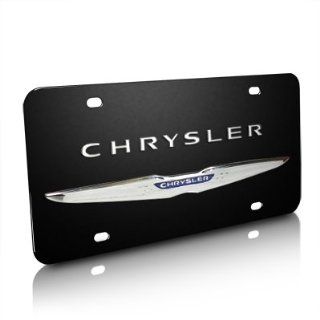 Chrysler 3D Logo Black Stainless Steel License Plate, Official Licensed Automotive