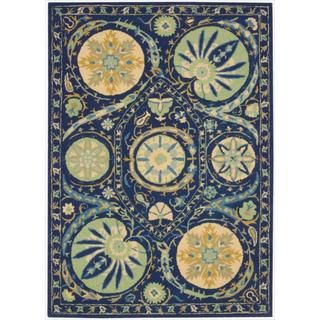 Hand tufted Suzani Blue Floral Medallion Rug (8' x 10'6) Nourison 7x9   10x14 Rugs