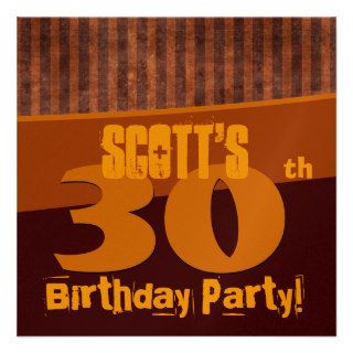 30th Birthday Party Gold Brown Stripes W374 Personalized Invites