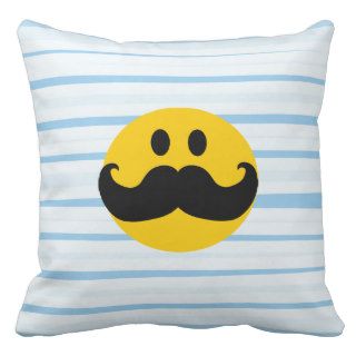 Mustache Smiley Throw Pillows