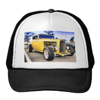Yellow Hot Rod Car Cars Old School Custom Classic Hats