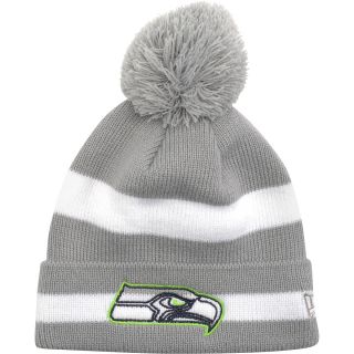 NEW ERA Mens Seattle Seahawks Logo Line Grey Striped Pom Cuffed Knit Hat,