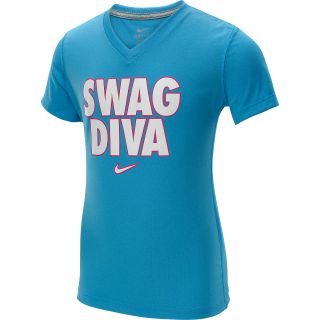 NIKE Girls Legend Swag Diva Short Sleeve T Shirt   Size Large, Vivid Blue