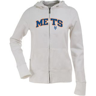 Antigua Womens New York Mets Signature Hood Applique White Full Zip Sweatshirt