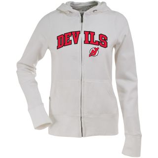 Antigua Womens New Jersey Devils Signature Hood Applique White Full Zip