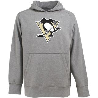 Antigua Mens Pittsburgh Penguins Signature Hood Applique Gray Pullover