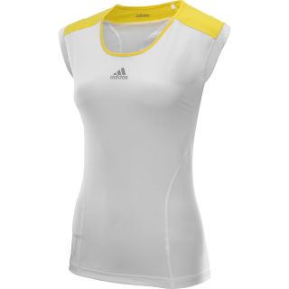 adidas Womens adiZero Cap Sleeve Tennis T Shirt   Size Large, White/yellow