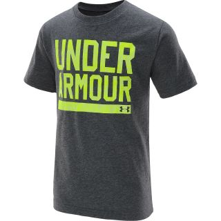 UNDER ARMOUR Boys Script Short Sleeve T Shirt   Size Small, Carbon/yellow