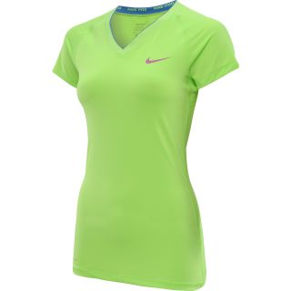 NIKE Womens Pro II V Neck Short Sleeve Top   Size Large, Flash Lime/pink