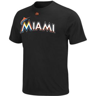 Majestic Mens Miami Marlins Official Wordmark Black Tee   Size XL/Extra Large,