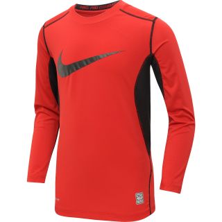 NIKE Boys Core Fitted Swoosh Long Sleeve T Shirt   Size Small, Gym Red/black