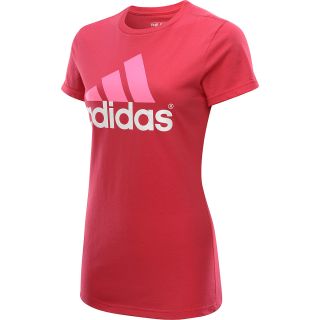 adidas Womens Adi Logo Short Sleeve T Shirt   Size Large, Pink/white