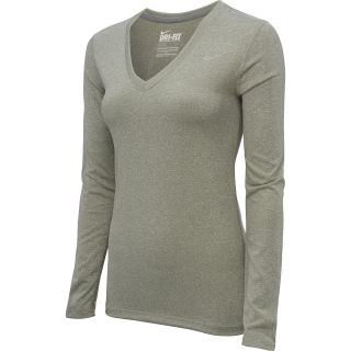 NIKE Womens Regular Legend V Neck Long Sleeve T Shirt   Size Xl, Dk.grey