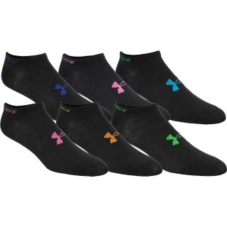 UNDER ARMOUR Girls Training No Show Socks   6 Pack   Size Small, Black/neon
