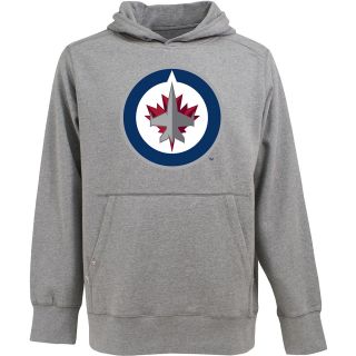 Antigua Mens Winnipeg Jets Signature Hood Applique Gray Pullover Sweatshirt  