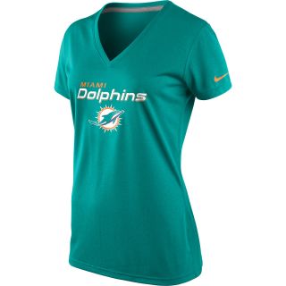 NIKE Womens Miami Dolphins Dri FIT Legend Logo V Neck Short Sleeve T Shirt  