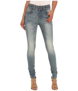 dollhouse High Rise Double Button Braided Skinny in Carolina Womens Jeans (Blue)