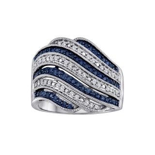 1/2 CT. T.W. White & Color Enhanced Blue Diamond Wave Ring, Womens