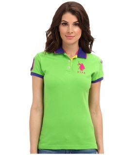 U.S. Polo Assn Solid Polo with Contrast Collar Womens Short Sleeve Knit (Green)