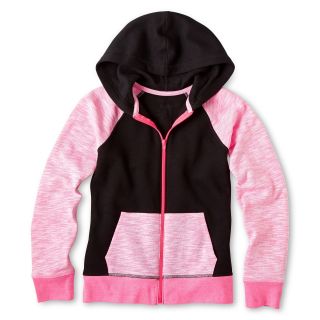 Xersion Solid Fleece Hoodie   Girls 6 16 and Plus, Black/Pink, Girls