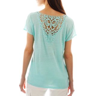 I Jeans By Buffalo Short Sleeve Lace Inset Tee, Blue, Womens