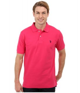 U.S. Polo Assn Solid Polo with Small Pony Mens Short Sleeve Knit (Pink)