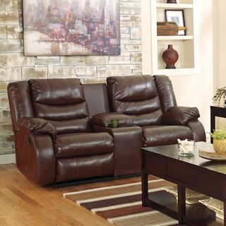 Signature Design By Ashley Linebacker Durablend Double Reclining Espresso Loveseat With Console