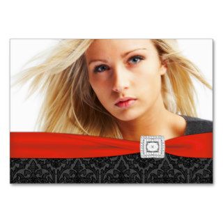 Red Black Damask Photo Business Cards