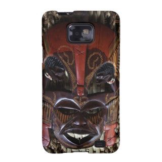 Ritual African Tribal Wooden Carved Mask Brown Red Samsung Galaxy S2 Case