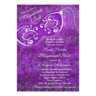 Purple Silver Masquerade Ball Sweet 16 Birthday Personalized Announcement