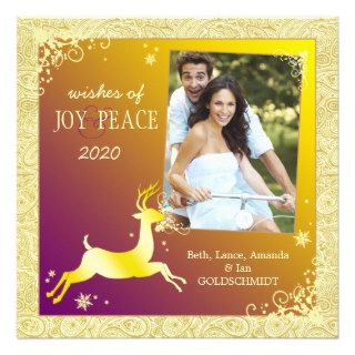 Shining Gold Reindeer Unique Christmas Photo Cards Custom Invites