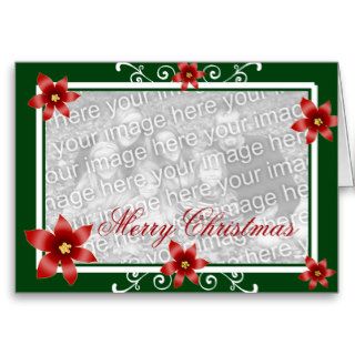 Merry Christmas Poinsettia Swirl Frame Greeting Cards