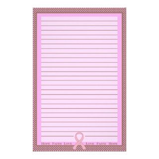 Polka Dot Pink & Brown Pink Ribbon Unlined Stationery Design