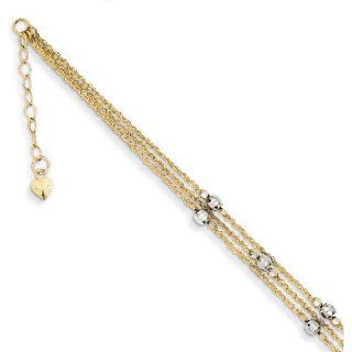 Triple Strand 14K Two Tone Gold Anklet Jewelry