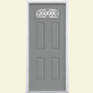 Masonite Halifax Camber Fanlite Painted Smooth Fiberglass Entry Door with Brickmold 36058