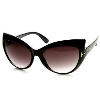 Womens High Fashion Oversized Glam Cateye Sunglasses (Black) Clothing