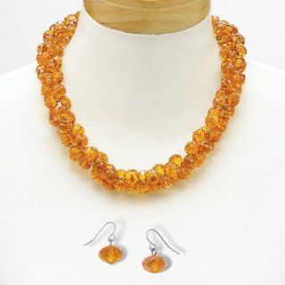 Silvertone Amber Colored Crystal Jewelry Set Jewelry