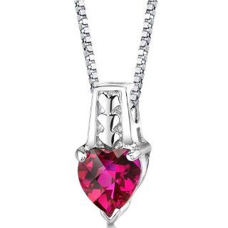 Cherished Forever Sterling Silver Rhodium Nickel Finish Heart Shape Checkerboard Cut Created Ruby Pendant with 18 inch Silver Necklace Peora Jewelry