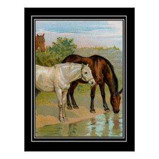Vintage poster Horses Drinking