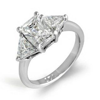 3 Stone Trillion Emerald Anniversary Cz Ring Sterling Silver 925 Sz5 Jewelry