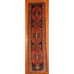 Persian Hand knotted Hamadan Black/ Ivory Wool Rug (3'6 x 13'8) (Iran) Runner Rugs